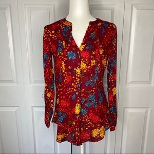 🔥SOLD🔥 Maeve by Anthropologie Floral Shirt Maroon XS